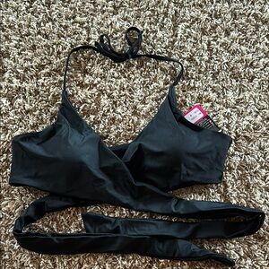 NWT Shekini Black Women's Wrap Bikini Top sz medium